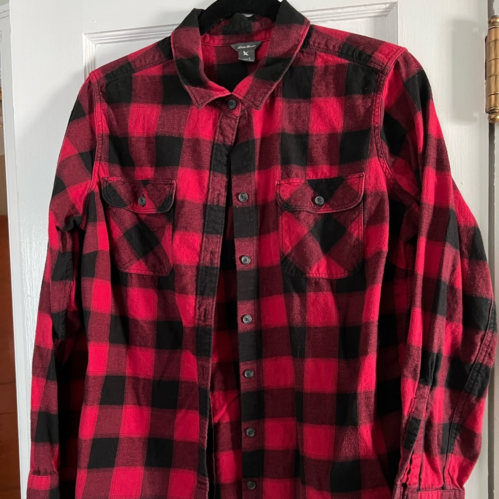 Eddie Bauer Black and Red Check Flannel Button Down
